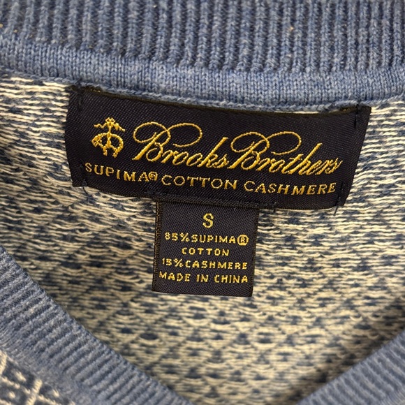 Brooks Brothers Supima Cotton Cashmere V-Neck Blue Diamond Sweater - Picture 2 of 7